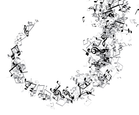 White musical background with whirl of gray notes. Vector paper illustration.のイラスト素材