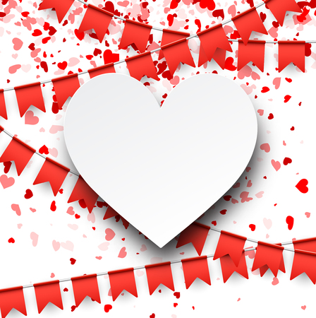 Love valentine's background with red flags and hearts. Vector illustration.のイラスト素材