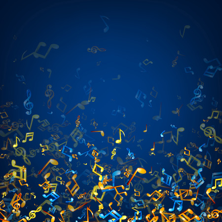 Blue musical background with colorful notes. Vector illustration.のイラスト素材