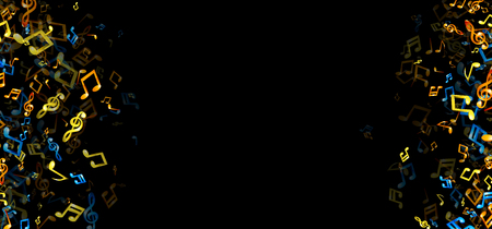 Black musical background with colorful notes. Vector illustration.のイラスト素材