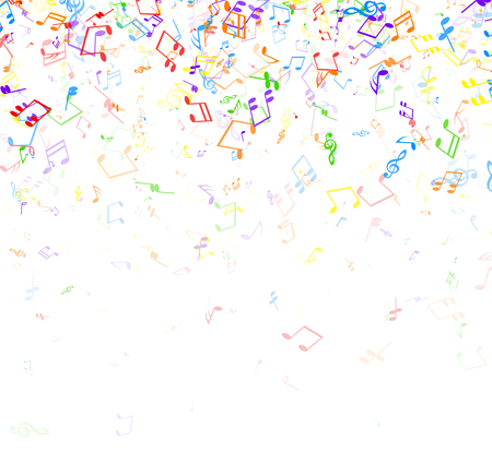 White musical background with colorful notes. Vector paper illustration.のイラスト素材