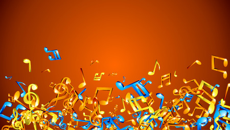 Orange musical background with colorful notes. Vector illustration.のイラスト素材