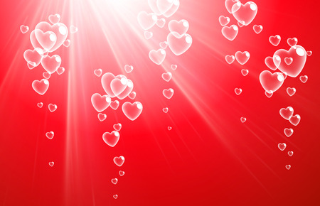 Red Valentine's love background with bubbles of hearts. Vector illustration.のイラスト素材
