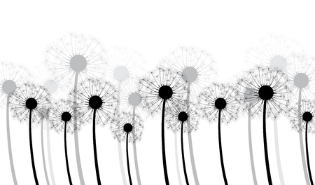 White background with silhouettes of dandelions. Vector paper illustration.のイラスト素材