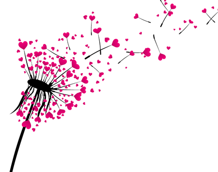 Valentine's background with love dandelion with pink hearts. Vector illustration.のイラスト素材