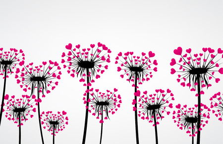 Valentine's background with love dandelions with pink hearts. Vector illustration.のイラスト素材