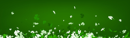 Green Saint Patrick's day banner with three-leaved shamrocks. Vector illustration.のイラスト素材