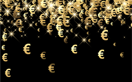 Black luminous background with golden euro signs. Vector paper illustration.のイラスト素材