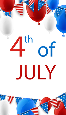 USA Independence Day background with flags and balloons. Vector paper illustration.のイラスト素材