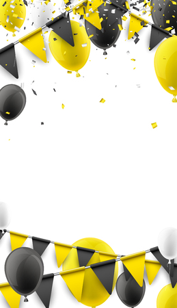 White background with yellow and gray flags and balloons. Vector illustration.のイラスト素材