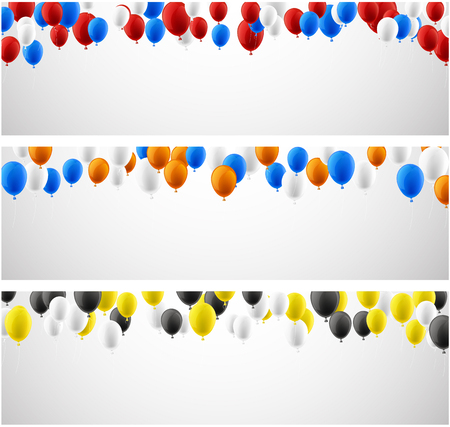 Banners with blue, red, orange, yellow balloons. Vector paper illustration.のイラスト素材