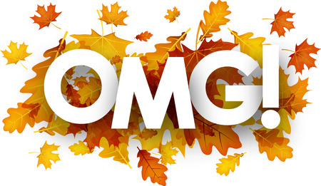 Omg autumn banner with golden maple and oak leaves. Vector paper illustration.のイラスト素材