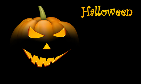 Black background with orange halloween pumpkin face pattern. Vector illustration.のイラスト素材