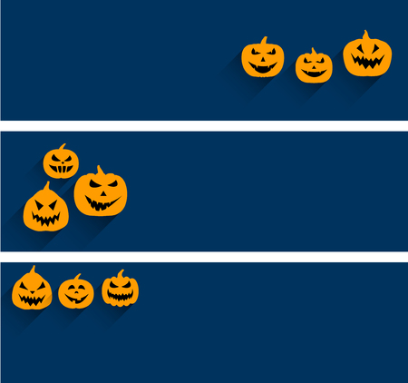Blue halloween banners set with orange pumpkin faces pattern. Vector illustration.のイラスト素材
