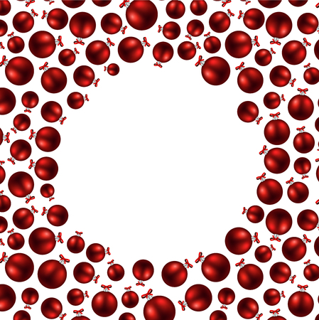 White round New Year background with red Christmas balls. Vector illustration.のイラスト素材