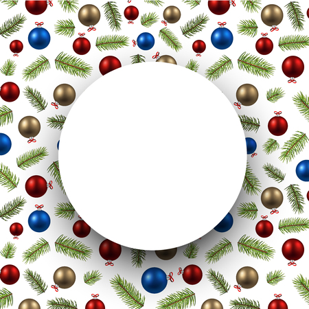 New Year background with colorful Christmas balls and spruce branches. Vector illustration.のイラスト素材