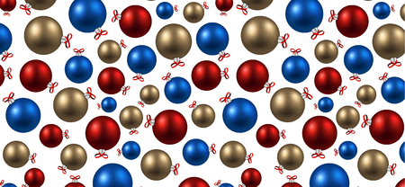 New Year banner with colorful Christmas balls pattern. Vector illustration.のイラスト素材