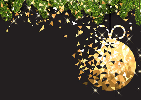 New Year background with spruce branches and abstract Christmas ball. Vector illustration.のイラスト素材