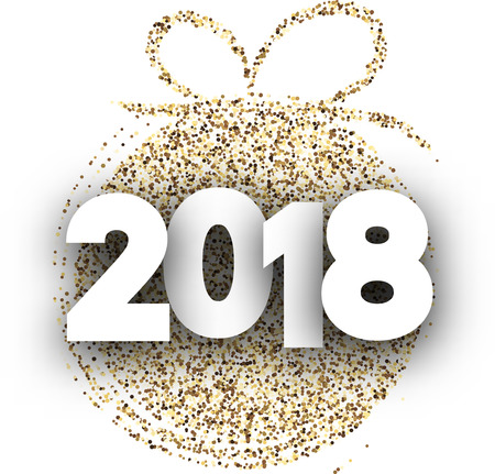 White 2018 New Year card with golden Christmas ball. Vector illustration.のイラスト素材