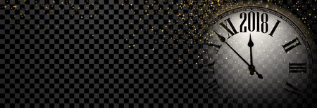 2018 New Year banner with golden clock and stars.のイラスト素材