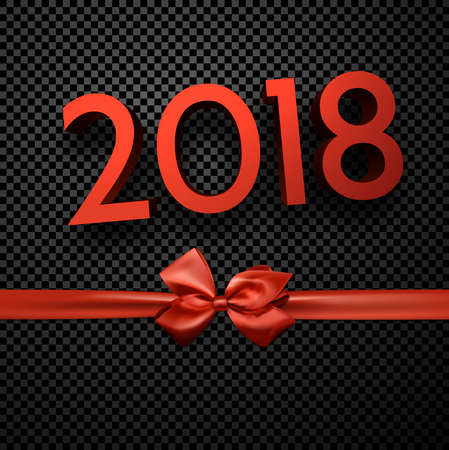 Red 3d 2018 New Year backgorund with satin bow. Vector illustration.のイラスト素材