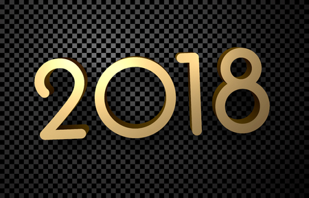 Golden 3d 2018 New Year figures on checkered background. Vector illustration.のイラスト素材