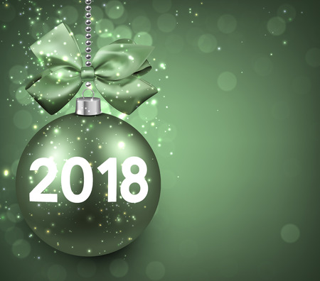 Green 2018 New Year background with Christmas ball. Vector illustration.のイラスト素材