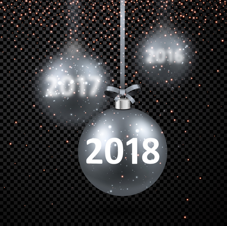 Black 2018 New Year background with silver Christmas balls. Vector illustration.のイラスト素材