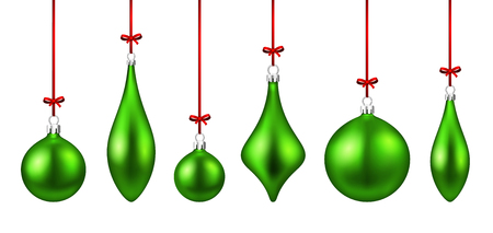Set of green isolated figured Christmas balls. Vector illustration template.のイラスト素材