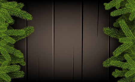 New Year wooden background with green spruce branches.のイラスト素材