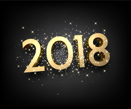 Golden shining 2018 New Year figures on grey background. Vector illustration.のイラスト素材
