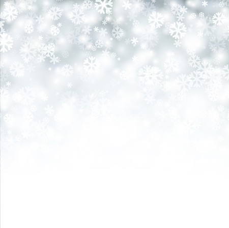White shining bokeh winter background with snowflakes. Vector illustration.のイラスト素材