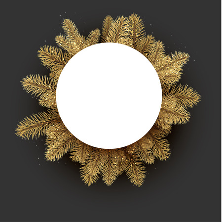 Round grey New Year background with spruce branches. Vector illustration.のイラスト素材