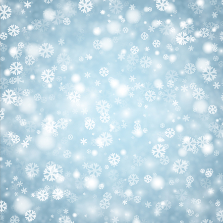 Blue shining bokeh winter background with snowflakes. Vector illustration.のイラスト素材