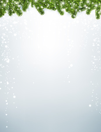 Festive shiny background with fir branches and snow. Vector illustration.のイラスト素材