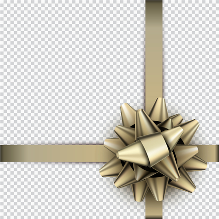 Realistic beautiful golden bow with ribbon for gift wrap. Vector illustration background.のイラスト素材