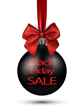 Black friday sale sign with Christmas ball on white. Vector illustration.のイラスト素材