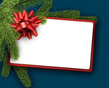 Shiny Christmas background with fir branches and red bow. Vector paper illustration.のイラスト素材