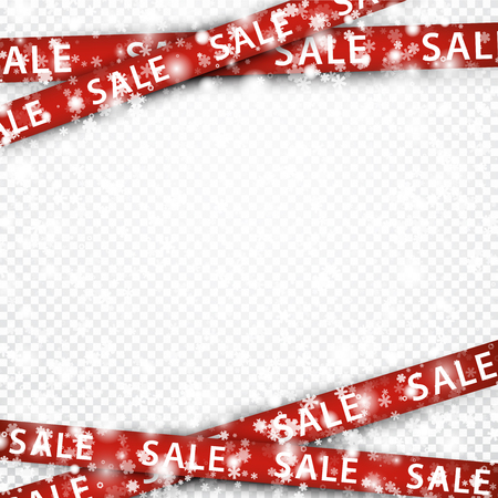 White winter sale background with red ribbons and snow. Vector illustration.のイラスト素材