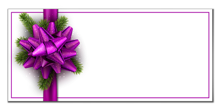 New Year background with fir branches and lilac bow. Vector paper illustration.のイラスト素材