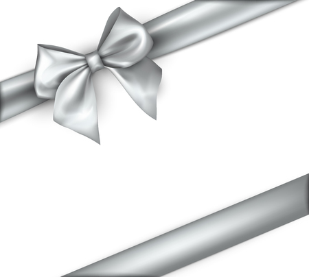 White festive background with silver satin bow. Vector illustration.のイラスト素材