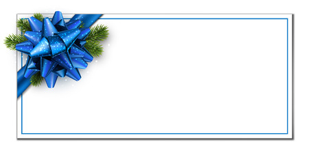 New Year background with fir branches and blue bow. Vector paper illustration.のイラスト素材