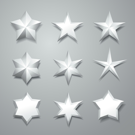 Silver 3d stars isolated on grey background. Christmas decoration. Vector illustration.のイラスト素材