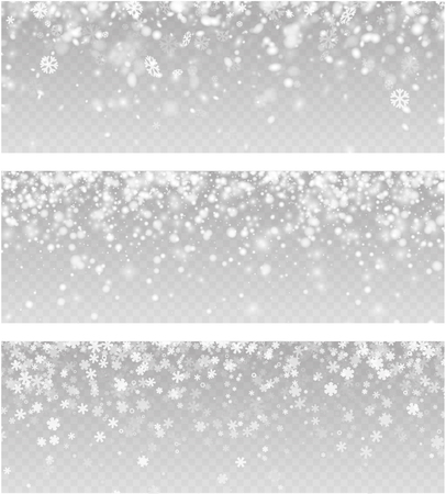 Three grey blurred winter banners with snowflakes. Vector illustration.のイラスト素材