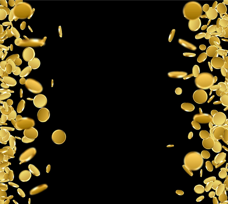 Black background with falling gold coins. Vector money illustration.のイラスト素材