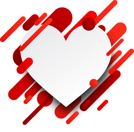 White heart shape valentine's paper card with red abstract decor. Vector illustration.のイラスト素材