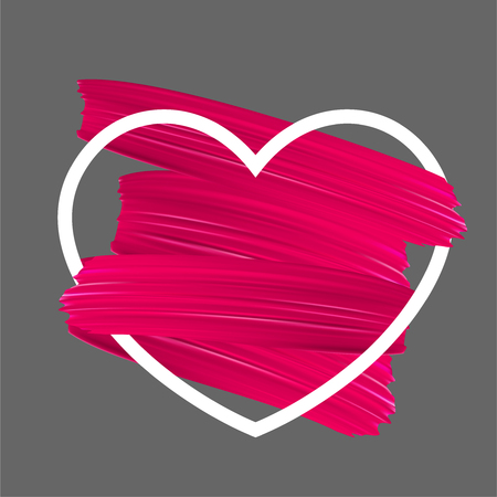 Valentine's card with white heart and pink watercolor brush strokes. Vector illustration.のイラスト素材
