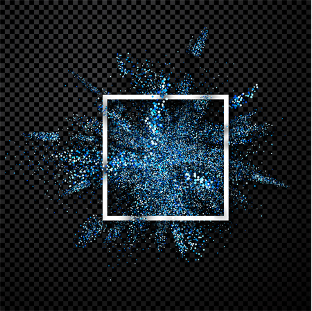 Blue glitter explosion in white frame on transparent background. Vector illustration.のイラスト素材
