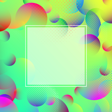 Green spectrum background with frame and color abstract bubbles pattern. Vector illustration.のイラスト素材