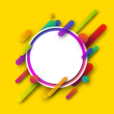 Yellow round background with colorful geometric pattern. Vector paper illustration.のイラスト素材